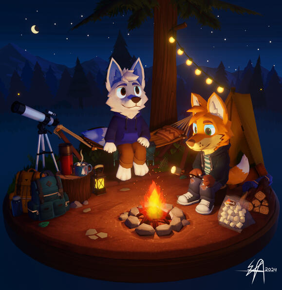 YCH : Night Camp $70 ( 1 - 2 Characters) • Animation by Fitswolf + $40